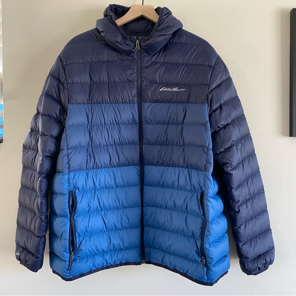 Eddie Bauer Men’s Hooded Puffer Jacket Blue Ombré Size XXL - Picture 2 of 7